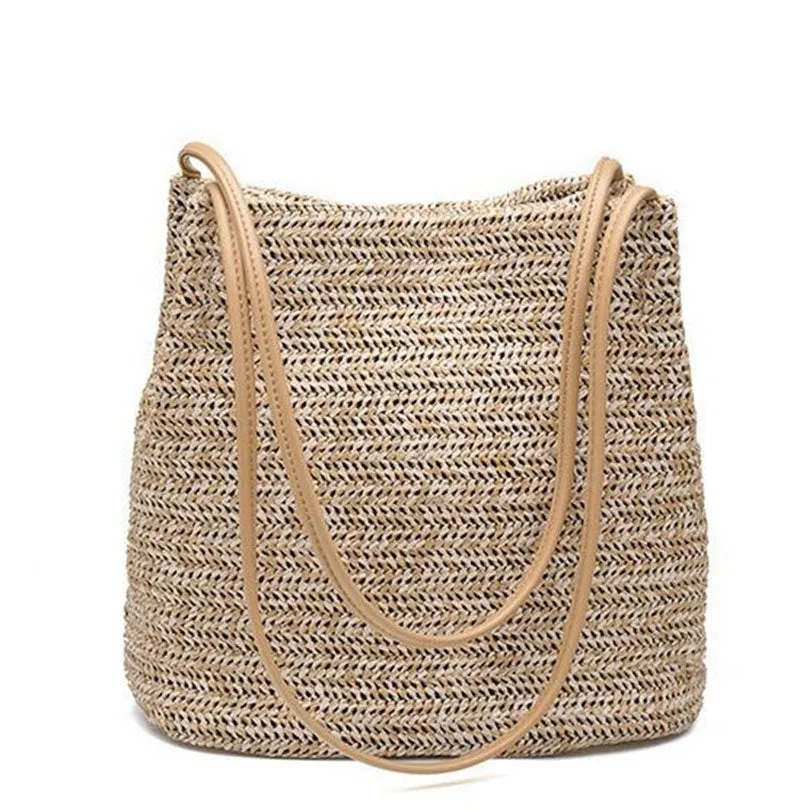 2020 New Summer Straw Bag For Women Holiday Casual Handbag Weaving Beach Bucket Shoulder Bags South