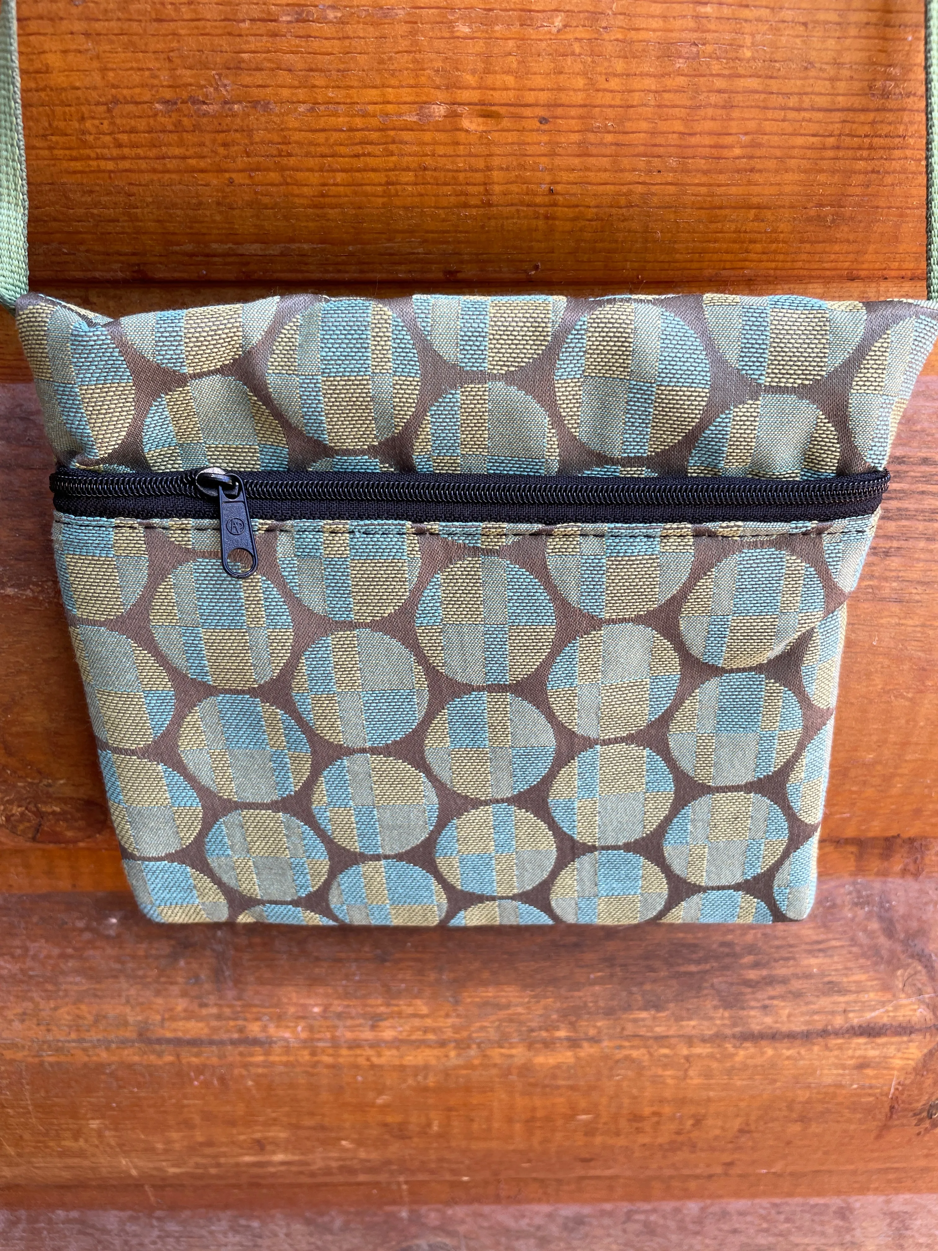 3 Zip Bag Green-Geometric Circle Print Fabric