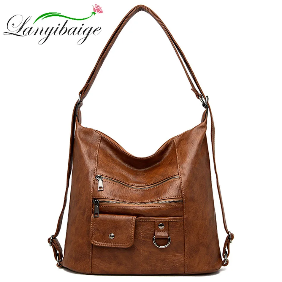 3In1 Women'S Bag Large Capacity Soft Pu Leather Handbag 2022 New Trend Ladies Shoulder Messenger Bag