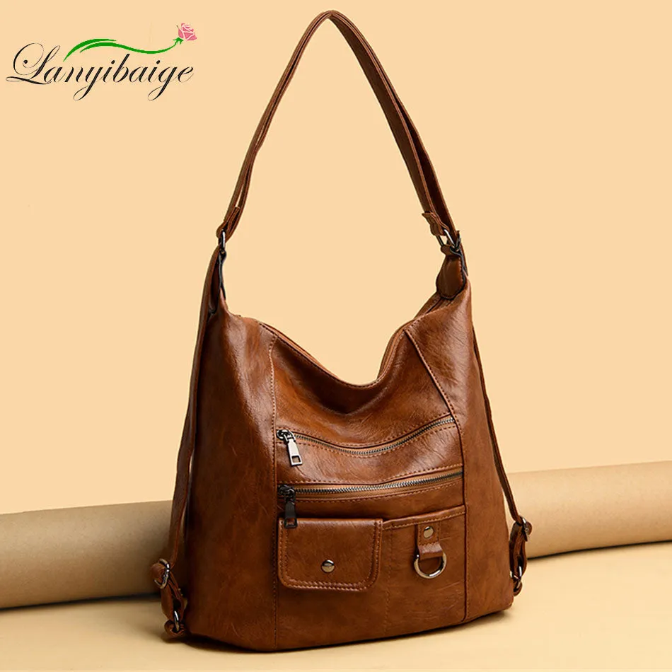 3In1 Women'S Bag Large Capacity Soft Pu Leather Handbag 2022 New Trend Ladies Shoulder Messenger Bag