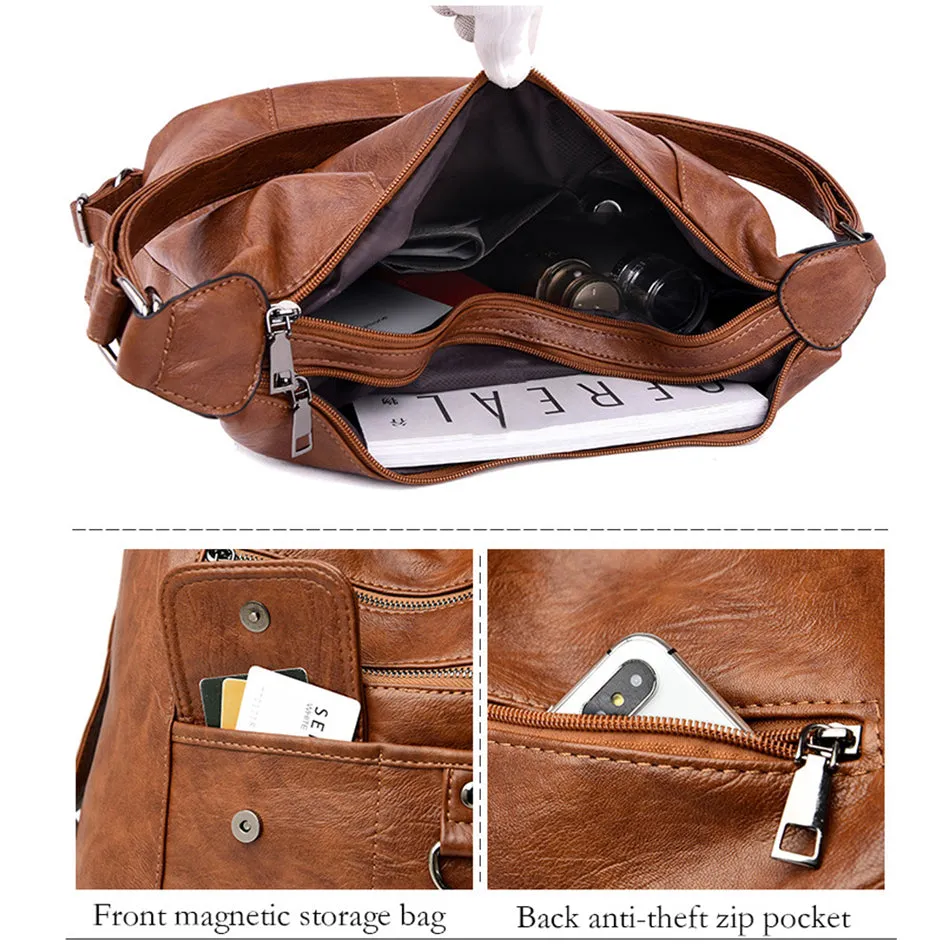 3In1 Women'S Bag Large Capacity Soft Pu Leather Handbag 2022 New Trend Ladies Shoulder Messenger Bag