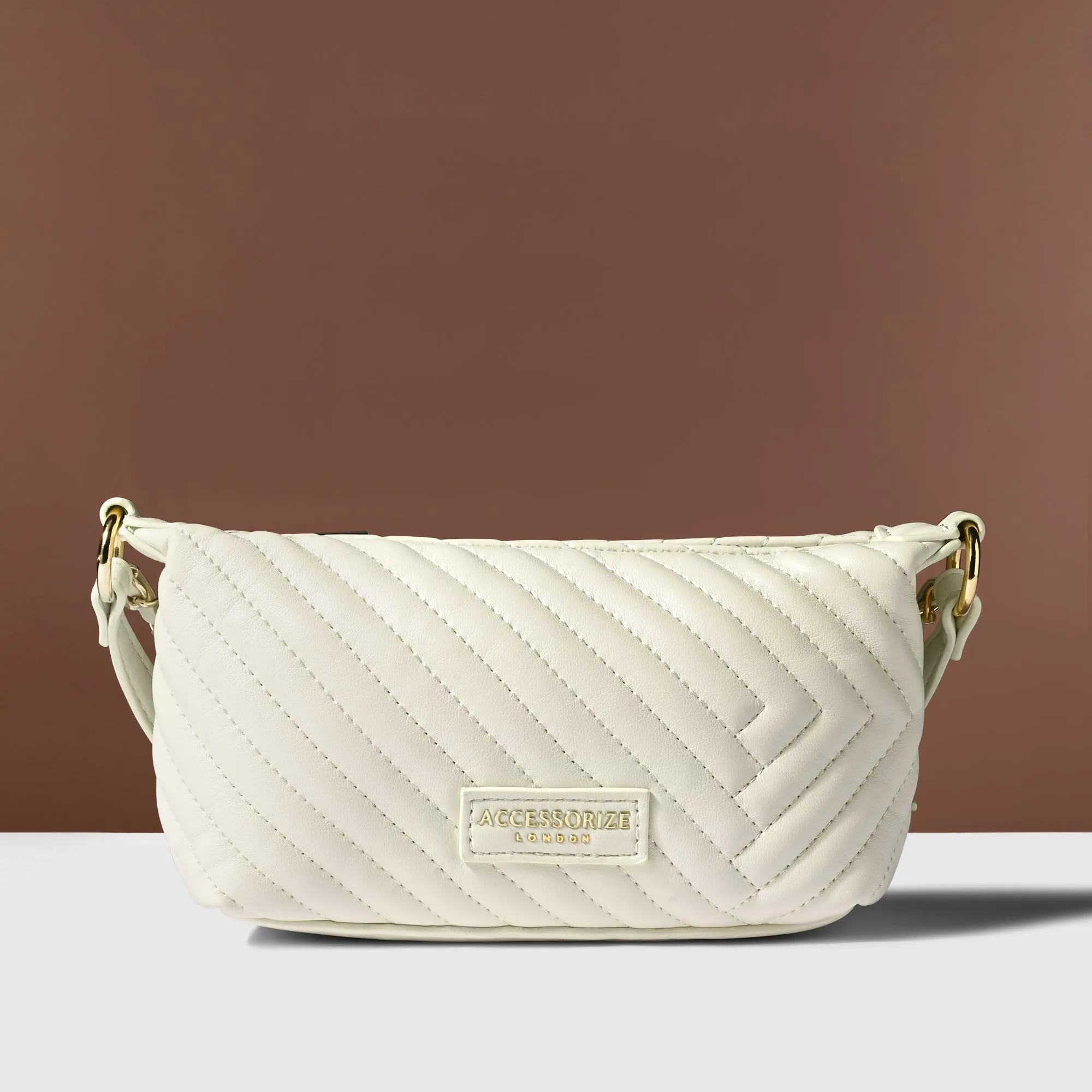 Accessorize London Women's Cream Quilt Zip Crossbody Sling Bag