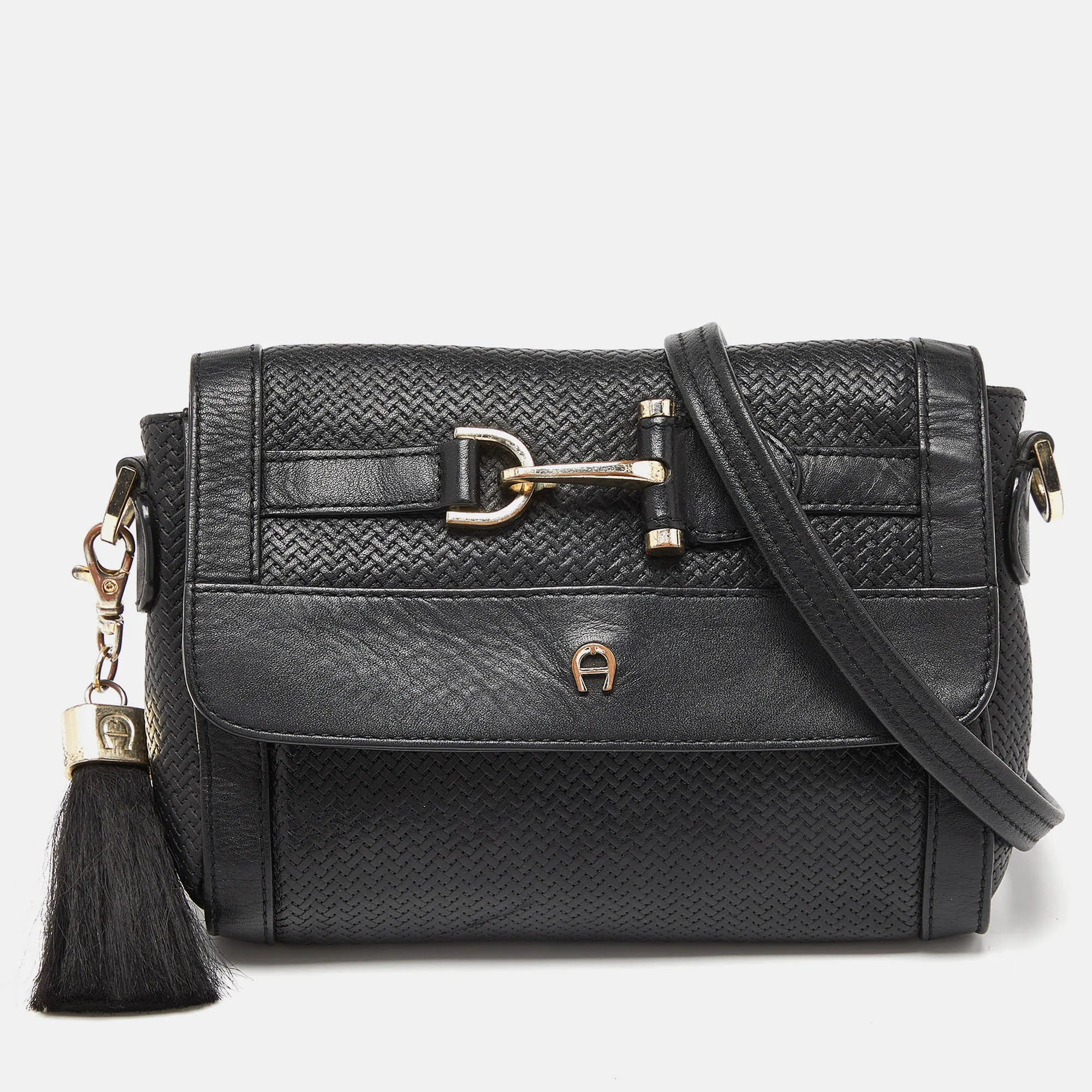 Aigner  Textured Leather Cavallina Crossbody Bag