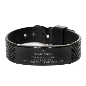 Badass Auditor Gifts, I'm Auditor not a magician, Sarcastic Black Shark Mesh Bracelet for Auditor Birthday Christmas for  Men, Women, Friends, Coworkers