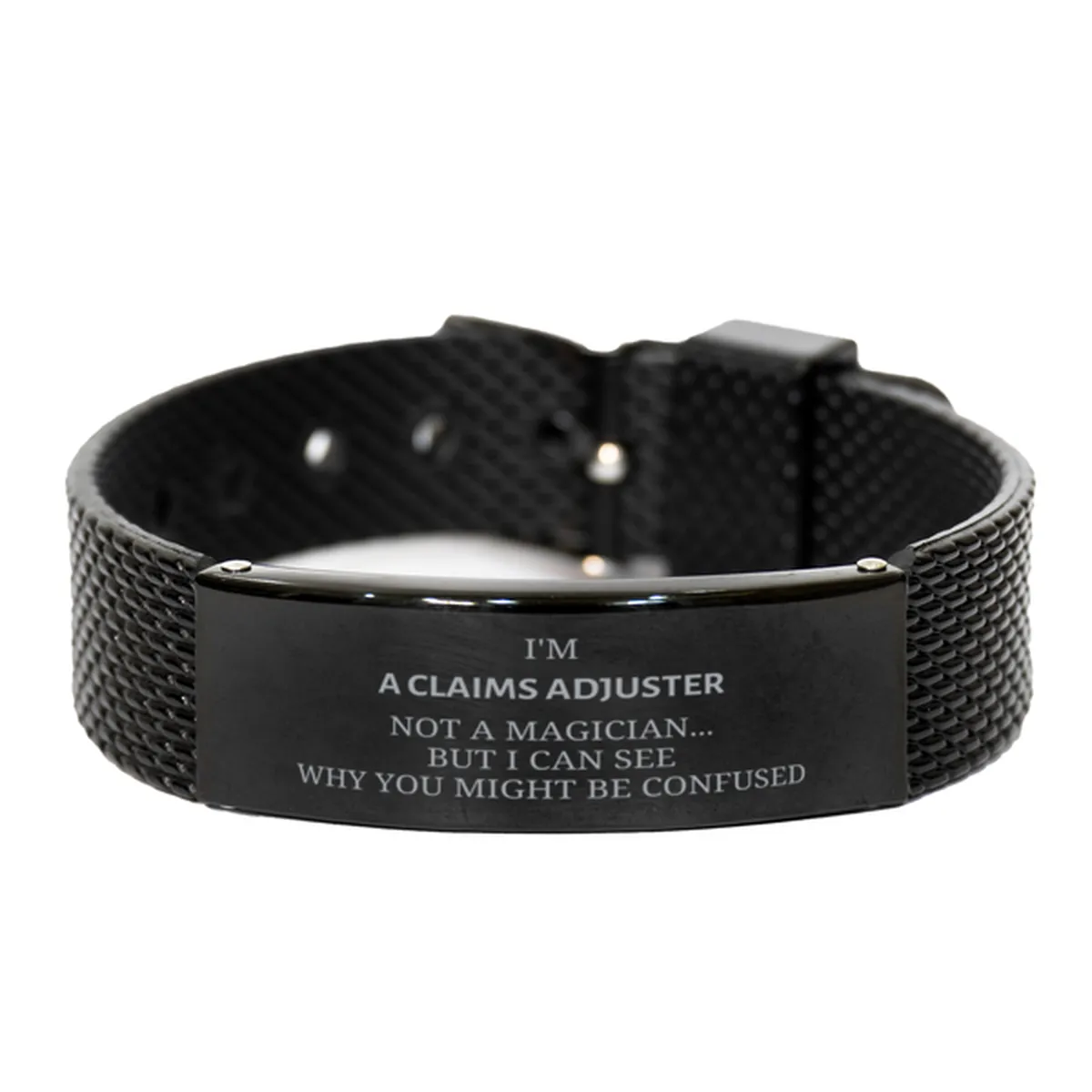 Badass Claims Adjuster Gifts, I'm Claims Adjuster not a magician, Sarcastic Black Shark Mesh Bracelet for Claims Adjuster Birthday Christmas for  Men, Women, Friends, Coworkers