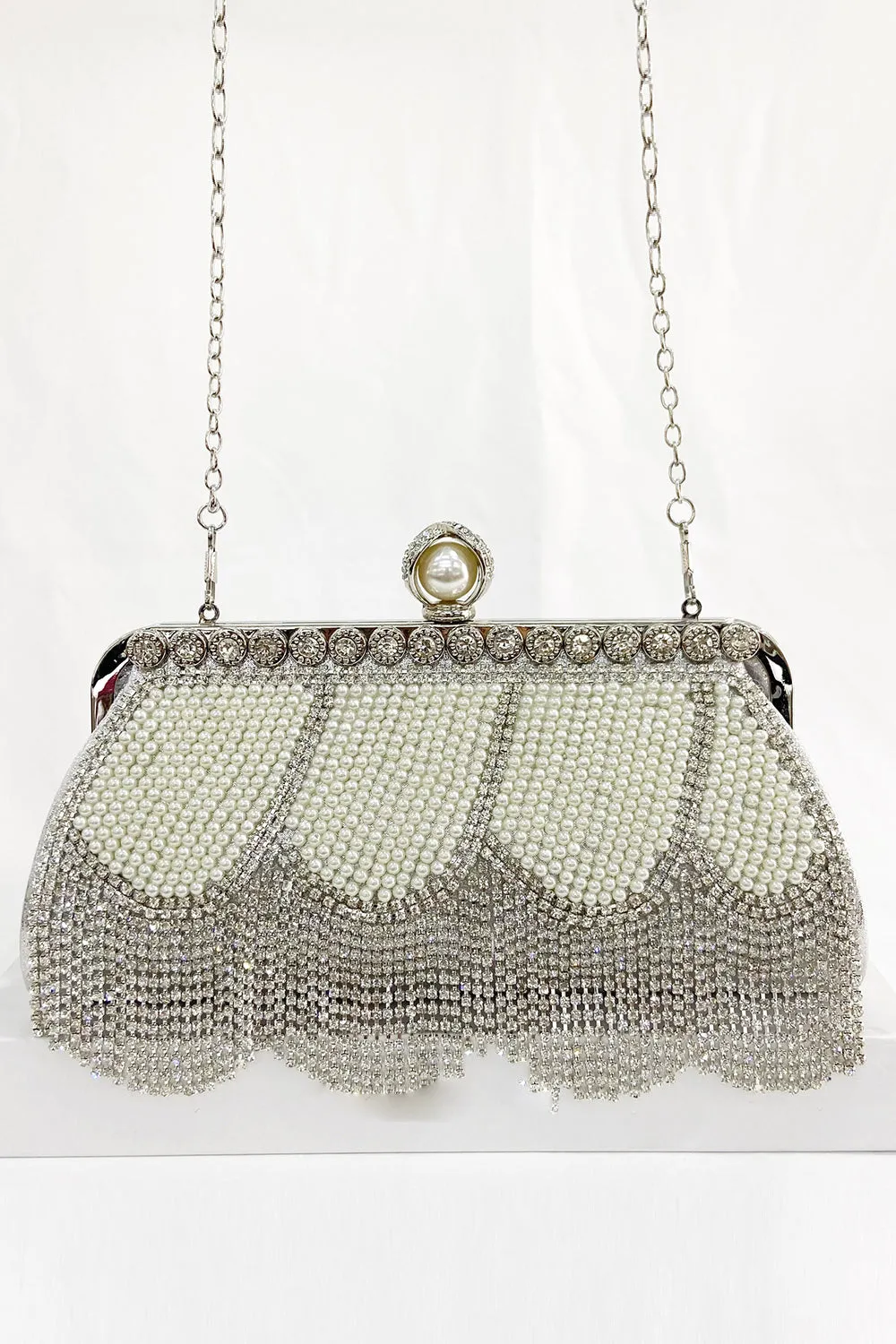 Black Beaded Fringes Party Handbag