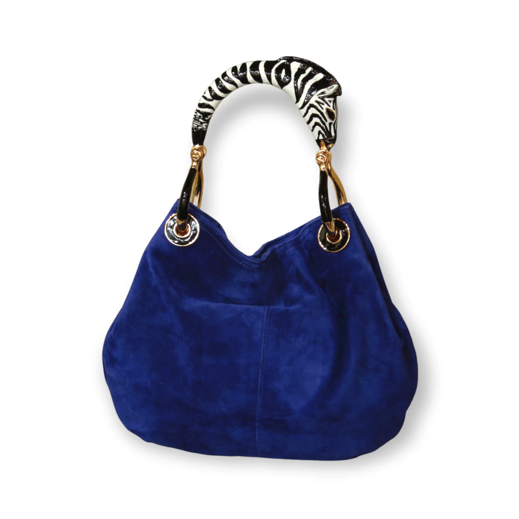 BORSA PICCOLA IN CAMOSCIO BLUE CON MANICO ZEBRA