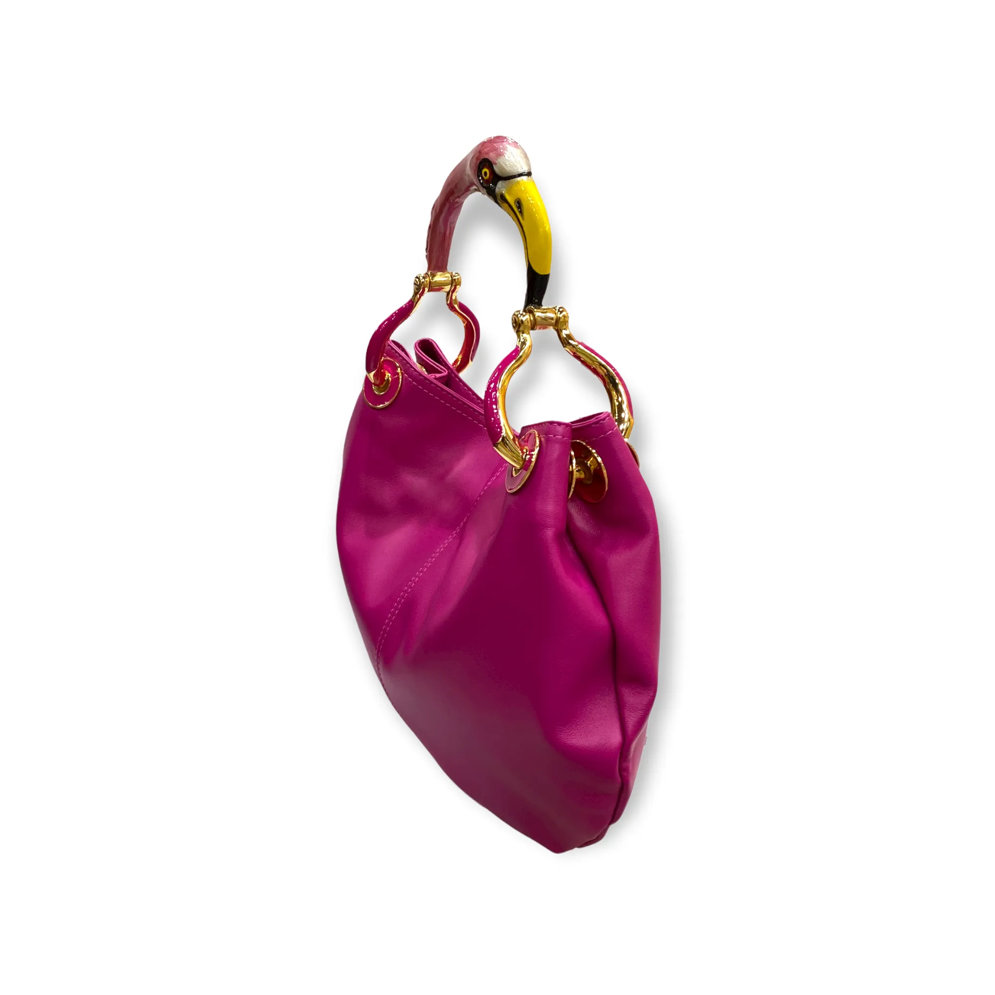 BORSA PICCOLA IN MORBIDA PELLE FUCHSIA CON MANICO FENICOTTERO