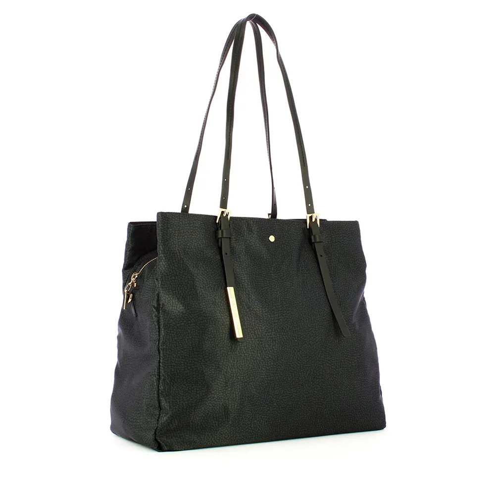 Borsa Shopping a Spalla BORBONESE in Tessuto stampa Op Dark Black