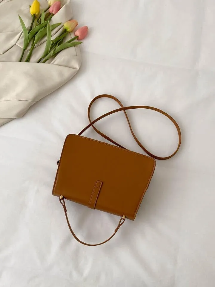 Buckle decor flap square bag in brown