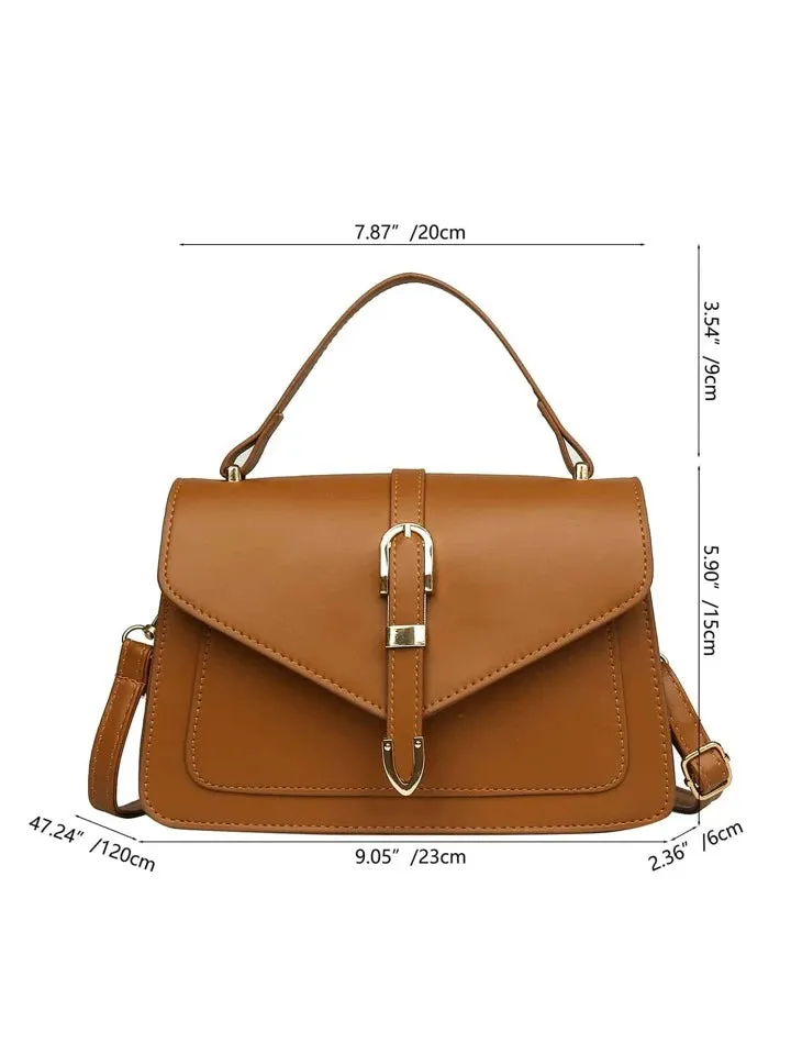 Buckle decor flap square bag in brown