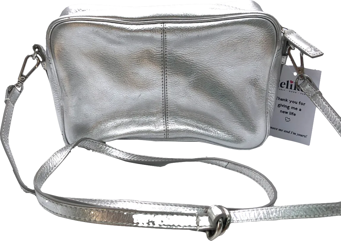 Caroline Gardner Metallic Silver Leather Camera Bag