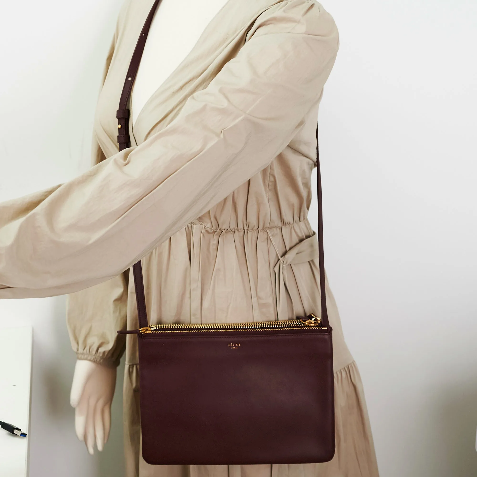 Celine Trio Burgundy Crossbody Bag