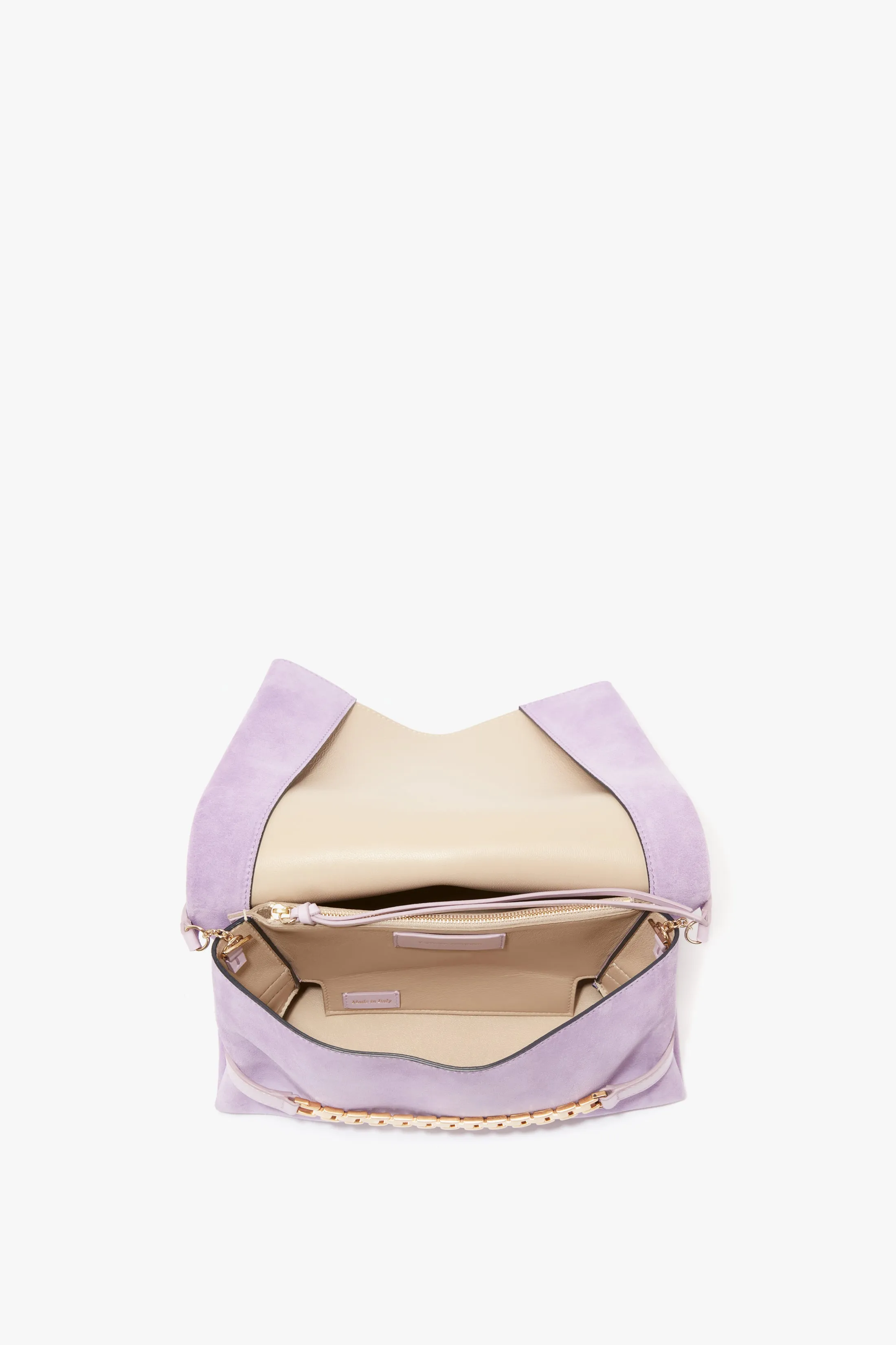 Chain Pouch with Strap in Lilac Suede