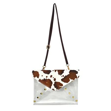 Clear Brown Cow Fashion Stadium Cross Body Bag