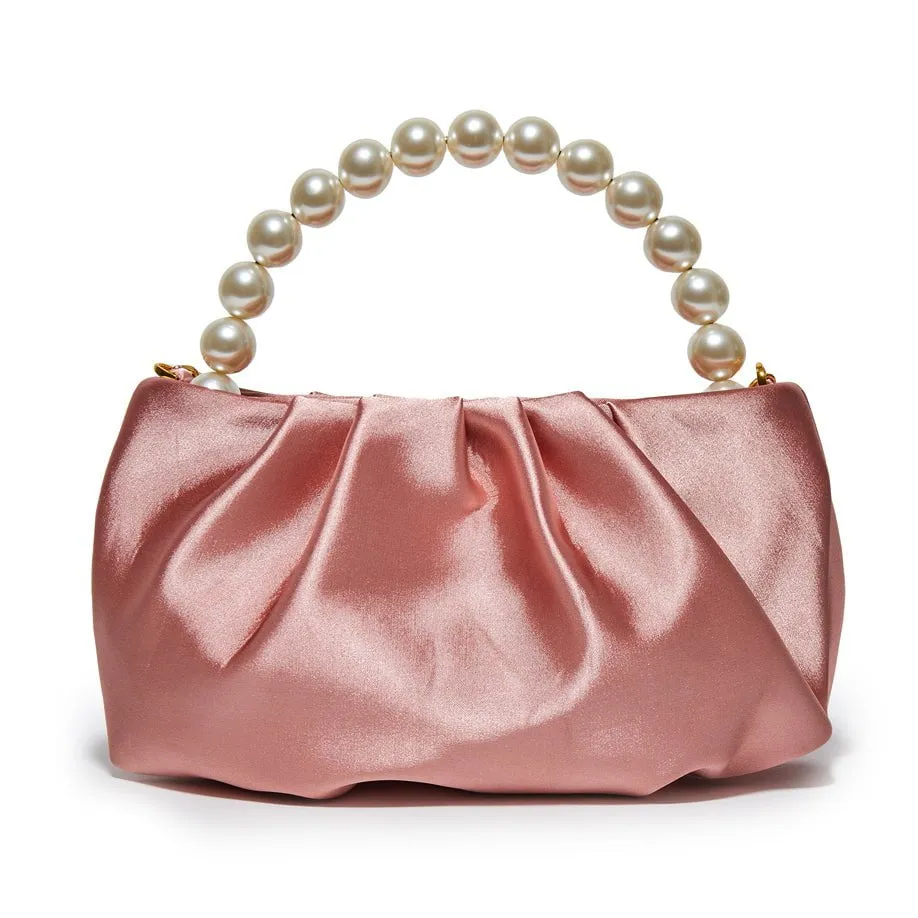 DUSTY ROSE MARLOWE SATIN EVENING POUCH