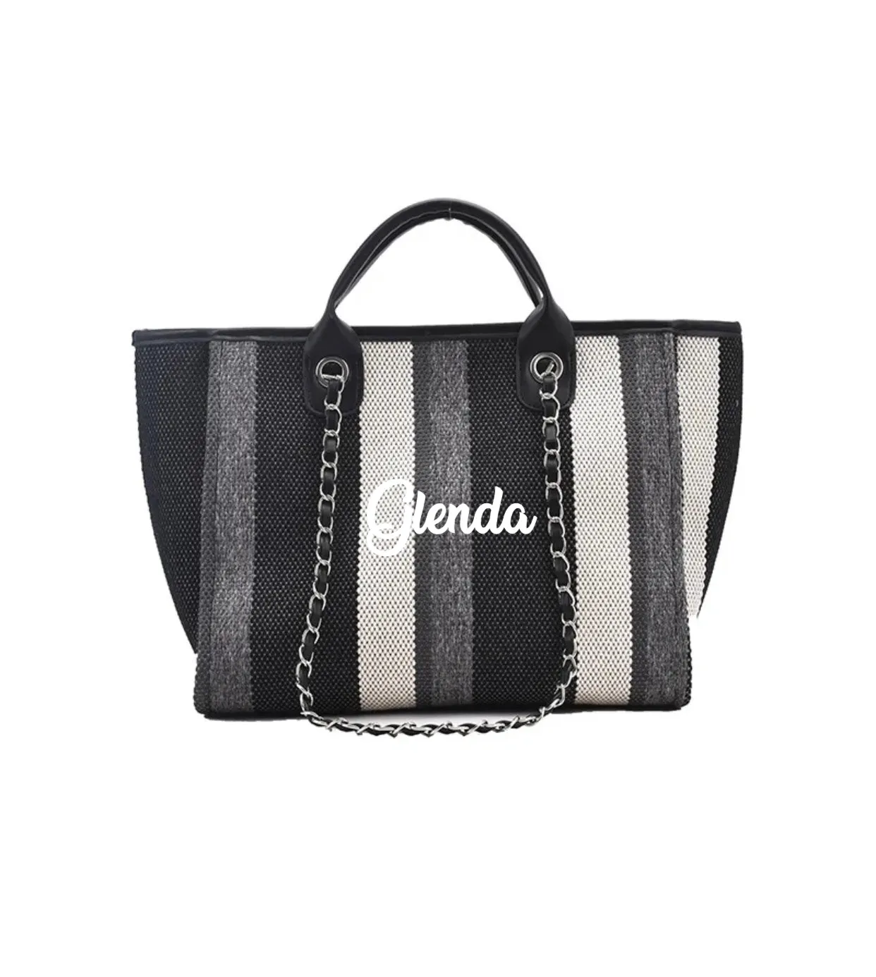 Embroidered Striped Chain Bag