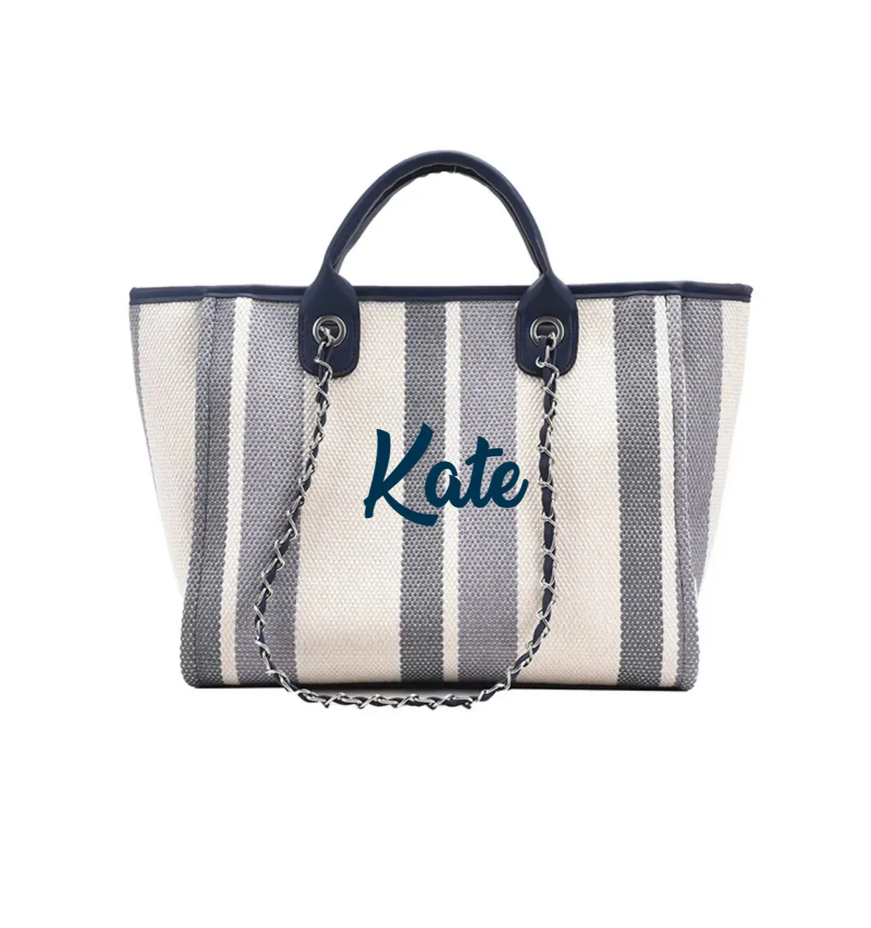 Embroidered Striped Chain Bag