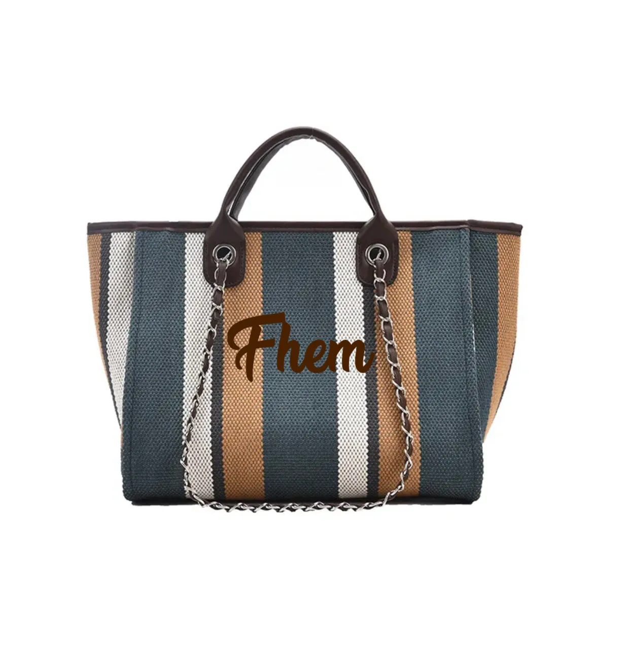 Embroidered Striped Chain Bag