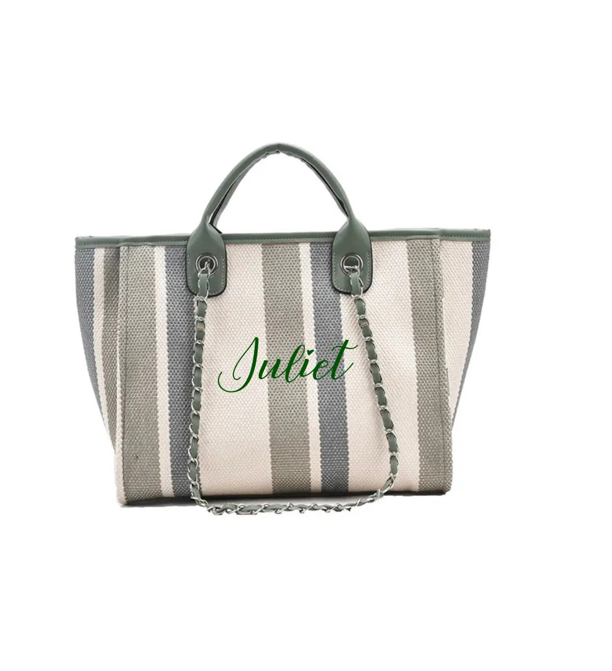 Embroidered Striped Chain Bag