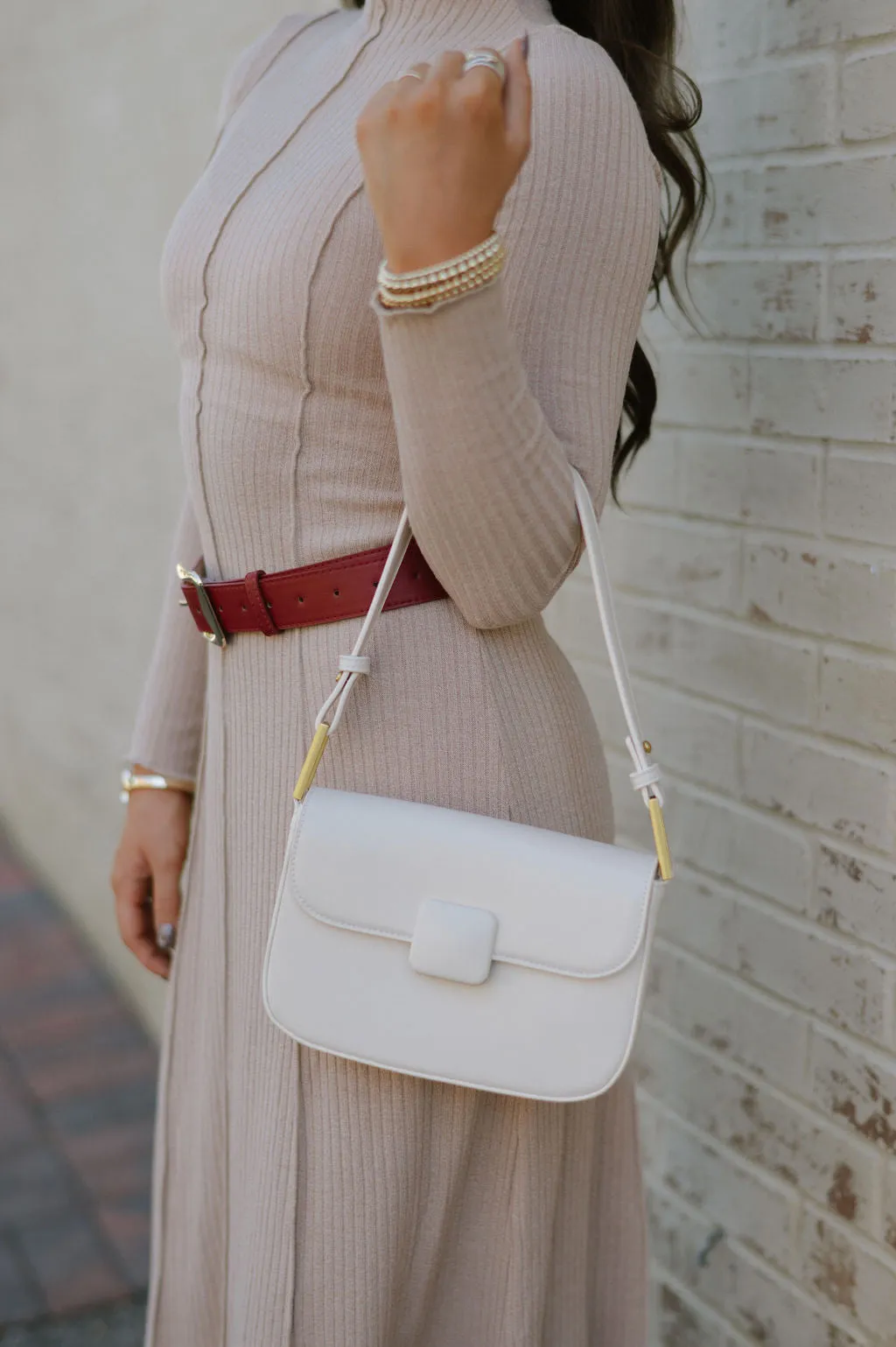 Faux Leather Shoulder Bag-Cream