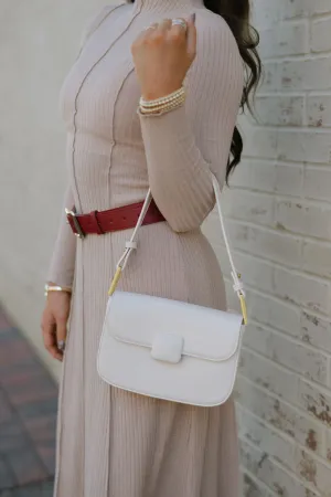 Faux Leather Shoulder Bag-Cream