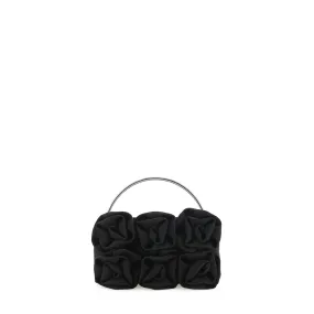 FLORA HANDLE BAG - BLACK SATIN