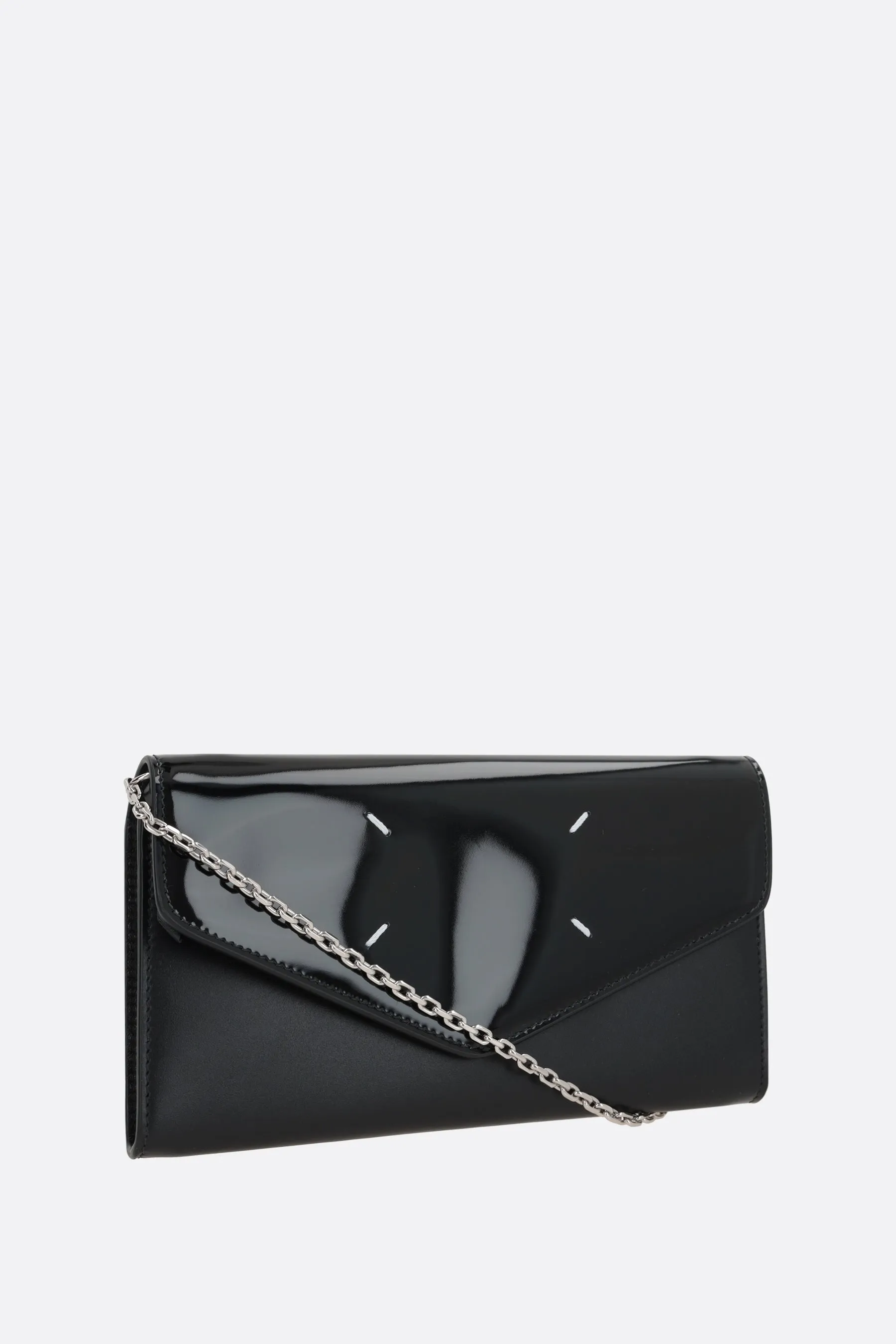 Four Stitches smooth and patent leather wallet on chain