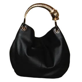 GOLDEN JAGUAR CLASSIC BAG WITH BLACK VEGAN LEATHER