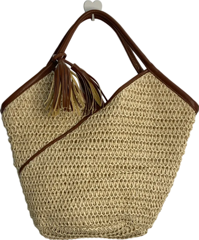 JD Williams Beige Rafia Tassle Beach Bag One Size