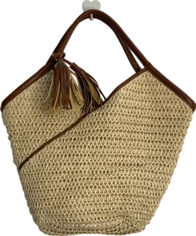 JD Williams Beige Rafia Tassle Beach Bag One Size