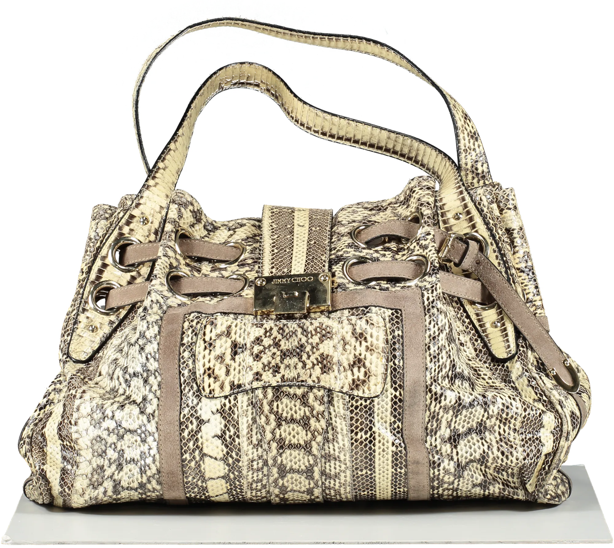 Jimmy Choo Beige Riki Snakeskin Hobo Handbag