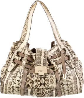 Jimmy Choo Beige Riki Snakeskin Hobo Handbag