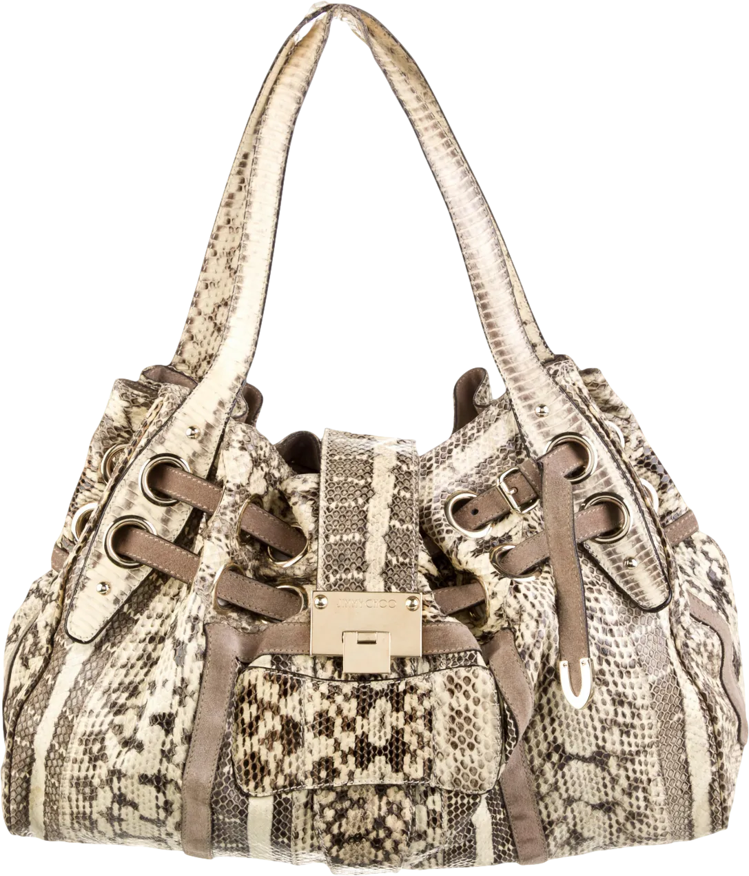 Jimmy Choo Beige Riki Snakeskin Hobo Handbag