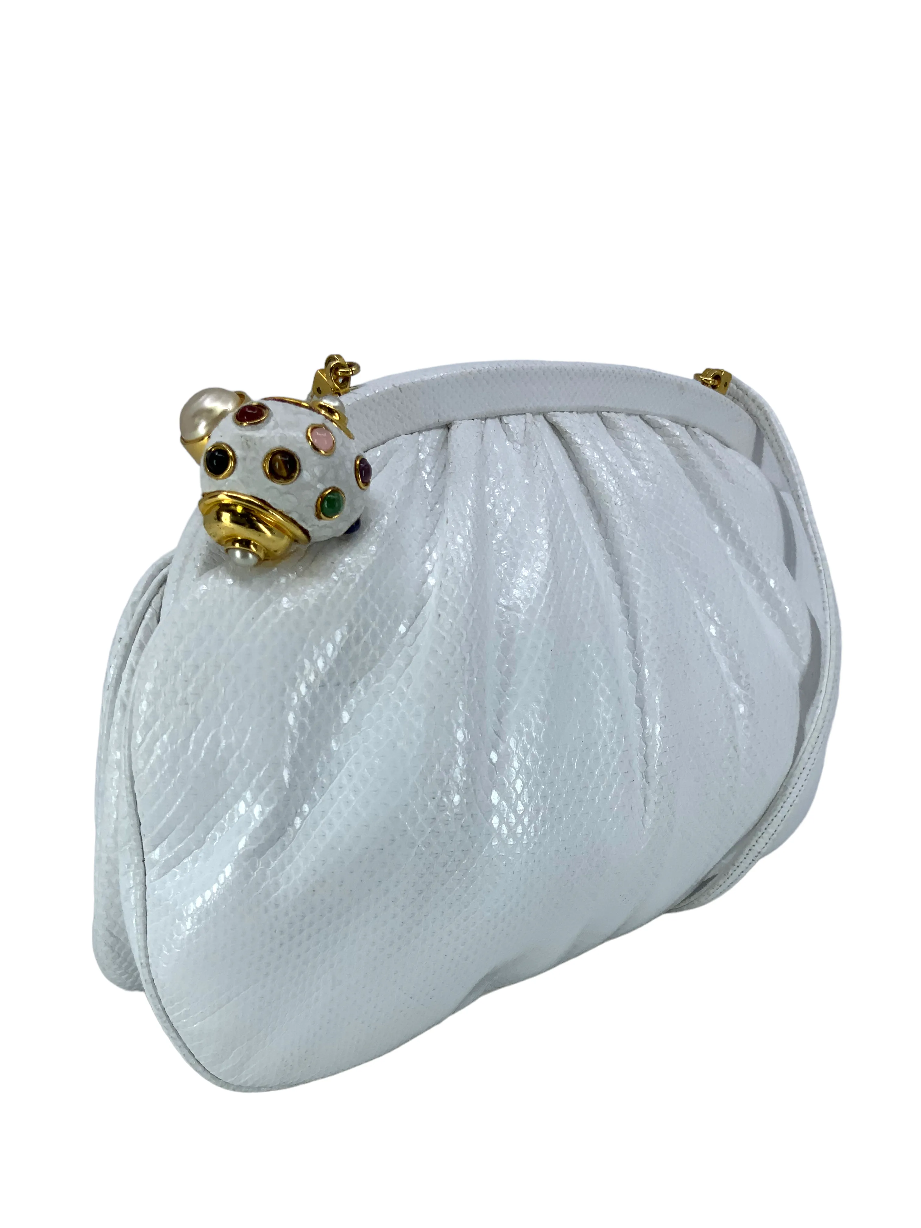 Judith Leiber Lizard Jeweled Snail Clasp Evening Bag Clutch