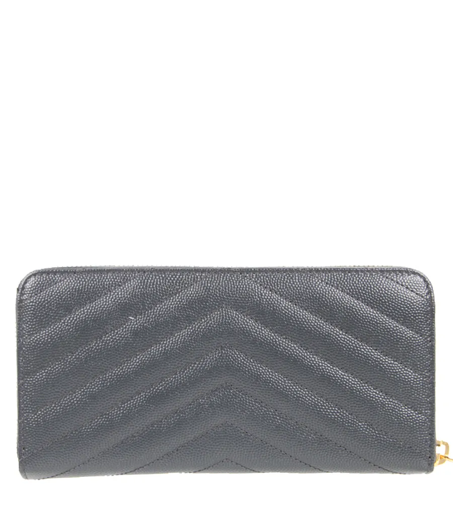 Monogram Chevron Zip Wallet, Dark Smog/Gold