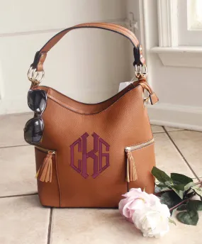 Monogrammed Double Tassel pocket Brown hobo bag -The Morgan