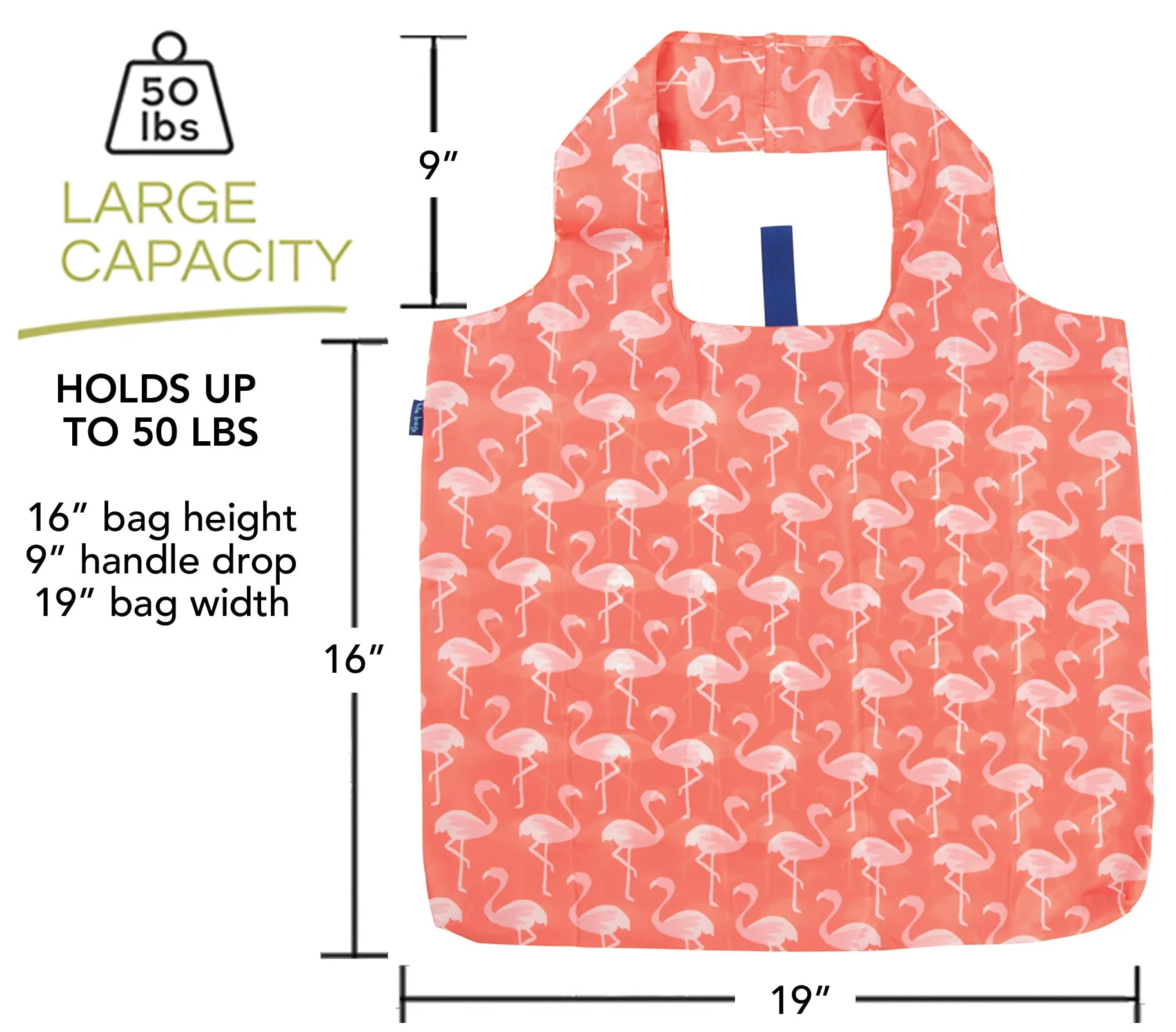 Pink Flamingos Blu Reusable Shopping Bag - Machine Washable