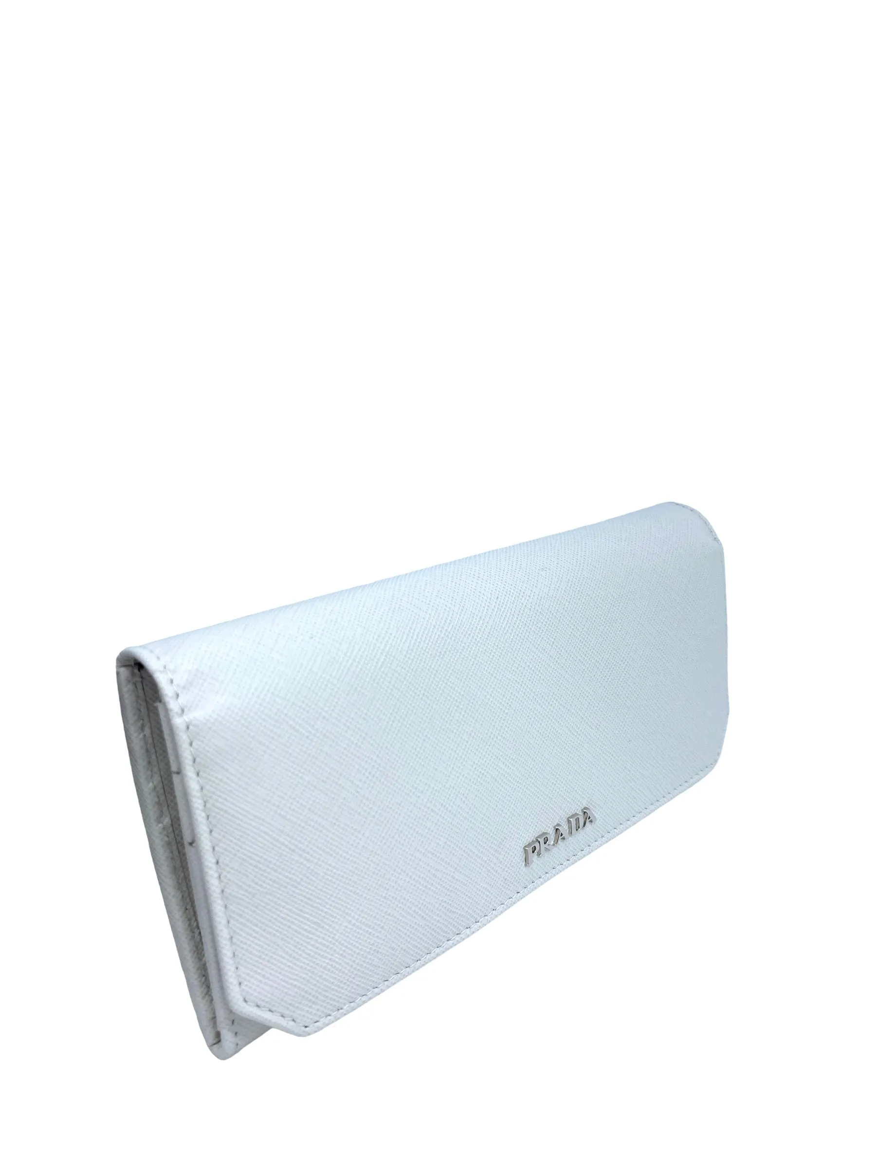 Prada White Saffiano Leather Flap Wallet