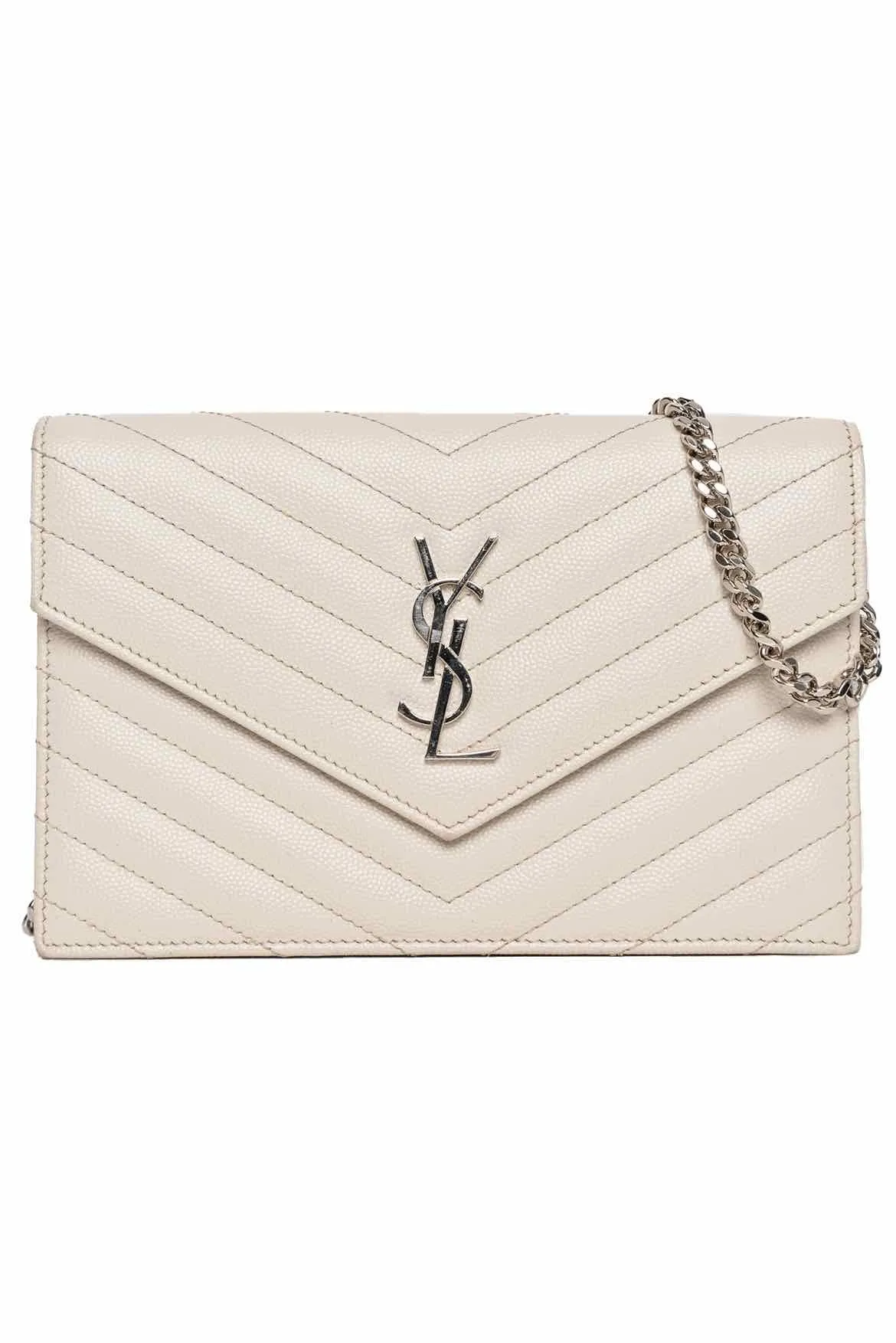 Saint Laurent Cassandre Envelope Chain Wallet in Grain De Poudre Leather