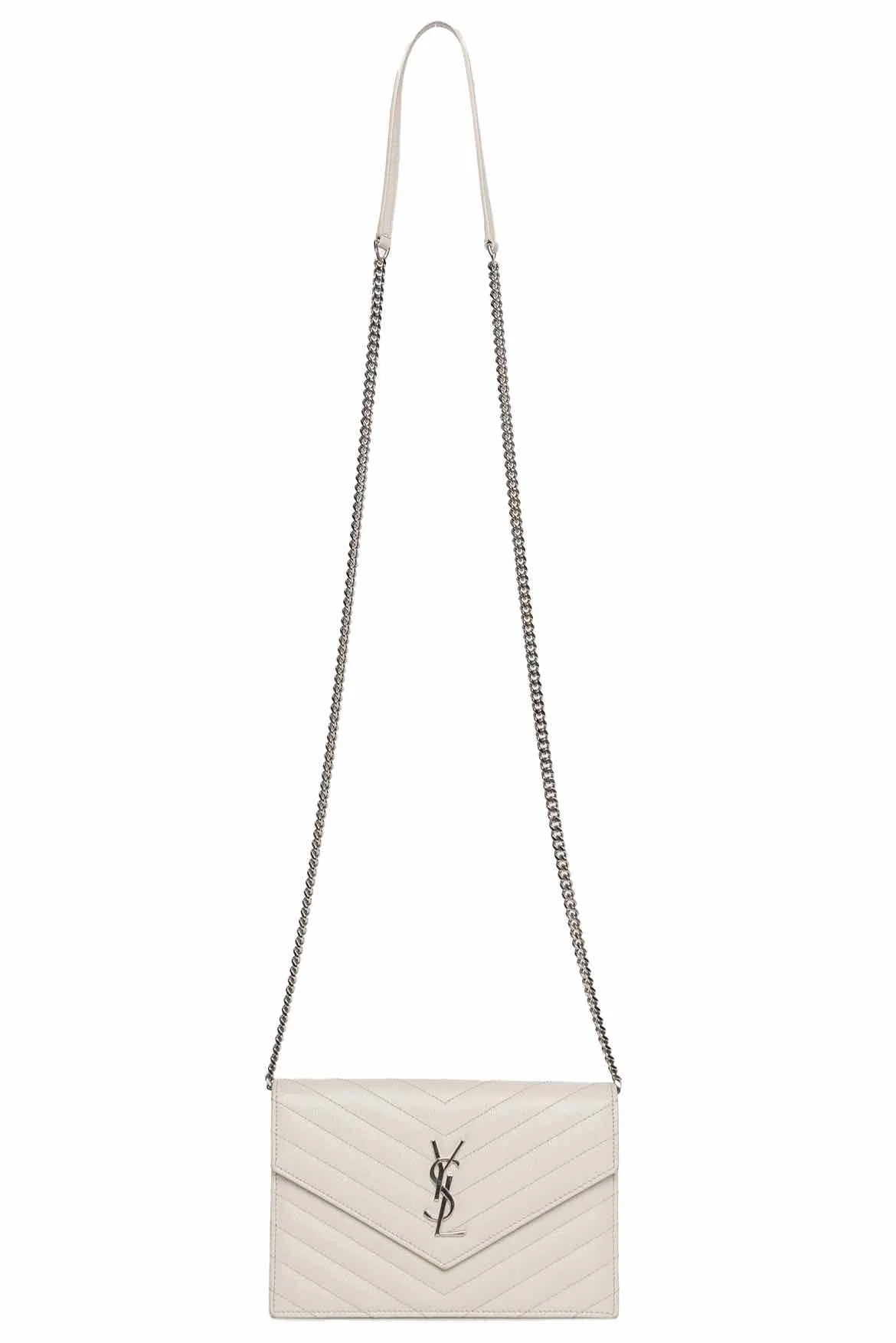 Saint Laurent Cassandre Envelope Chain Wallet in Grain De Poudre Leather