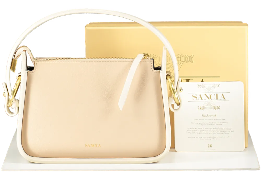 Sancia Beige The Aura Mini Almond Leather Handbag